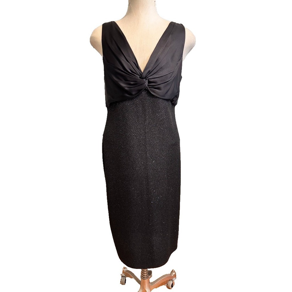 NWT St. John Caviar Honeycomb Knit Evening Cocktail Midi Knee Dress Black Sz 18